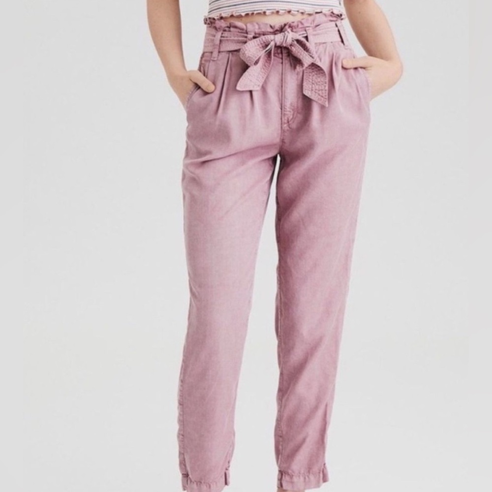 American Eagle Outfitters Mauve Tie-Waist Cropped Pants 14/32W